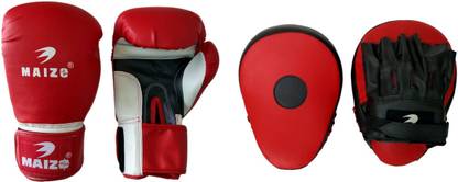 MAIZO Curved Synthetic Leather Focus Pad Combo With Pro Training 12 Oz Boxing Gloves