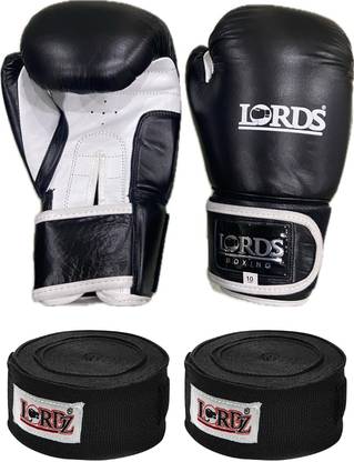 Lordz Premium Genuine Leather Boxing gloves with black hand wrap (Combo Pack) Boxing Gloves