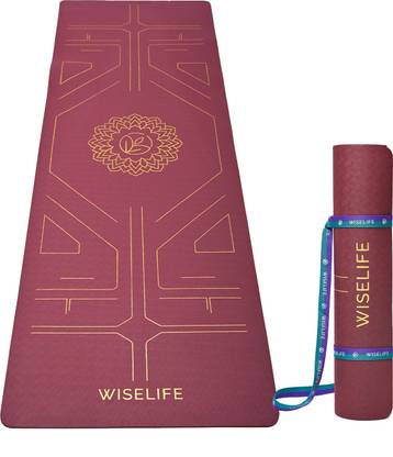 Wiselife TRU Alignment Yoga Mat Maroon 6mm + Strap Pro-Balance TPE Material Extra Thick Maroon 6 mm Yoga Mat