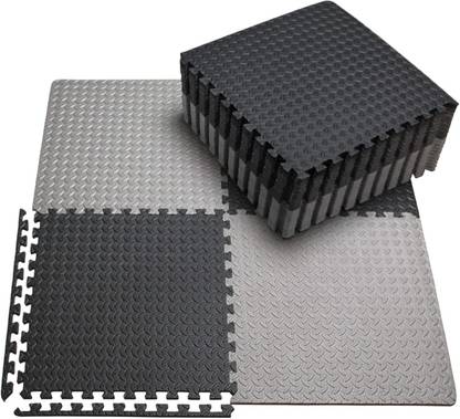 YMD Fitness Puzzle Mat, Gym Floor Mat, EVA Foam Interlocking 24"x24" 6Pc 24 SqFt Black, Grey 12 mm Exercise & Gym Mat