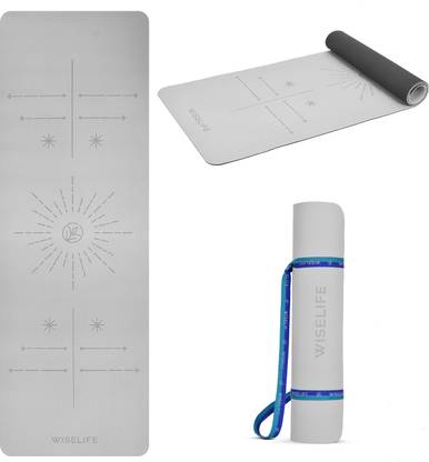 Wiselife Dual Layer Yoga Mat with Alignment Lines Carry Strap for Women and Men Non-Slip 6 mm Yoga Mat