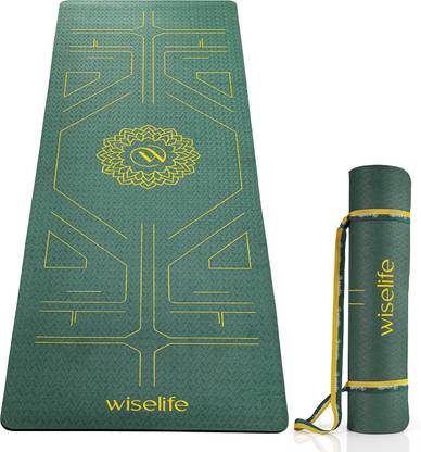 Wiselife TRU Alignment Yoga Mat + Strap Pro-Balance TPE Material Extra Thick Extra Long- Green 6 mm Yoga Mat