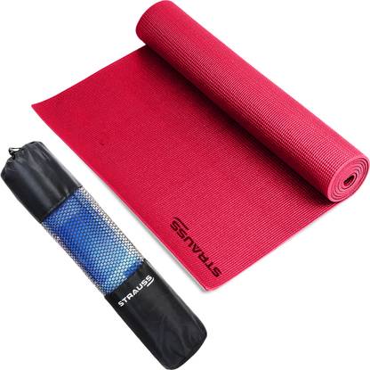 Strauss Anti Skid Solid Pvc Yoga Mat With Carry Bag | Exercise Mat, (Pink) Pink 4 mm Yoga Mat