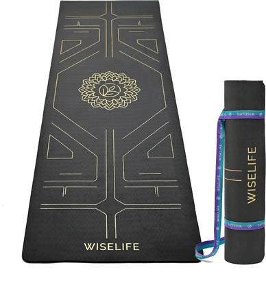 Wiselife TRU Alignment Yoga Mat + Strap Pro-Balance TPE Material Extra Thick Extra Long- Black 6 mm Yoga Mat