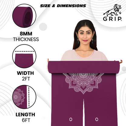Grip 24 Inches x 72 Inches Standard Series, Cherry Color Mandala Alignment Design 6 mm Yoga Mat