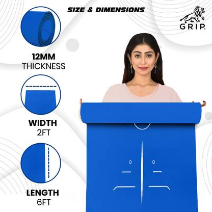 Grip 24 Inches x 72 Inches, Standard Series Blue Color, Lotus Alignment Design 10 mm Yoga Mat