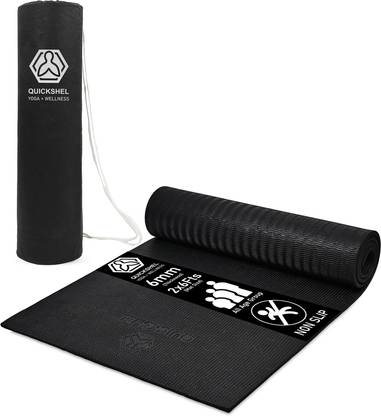 Quick Shel EVA Eco Friendly Anti Slip Home Exercise Workout for Men Women with Bag Black 6 mm Yoga Mat