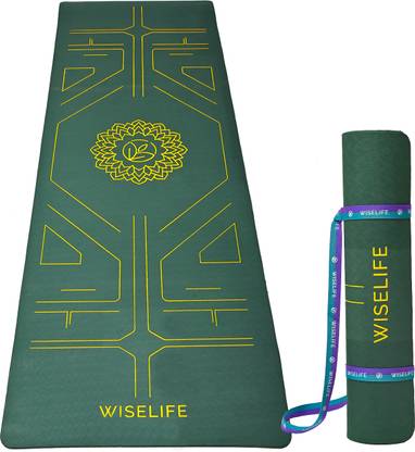 Wiselife TRU Alignment Yoga Mat Green 6mm + Strap Pro-Balance TPE Material Extra Thick Green 6 mm Yoga Mat
