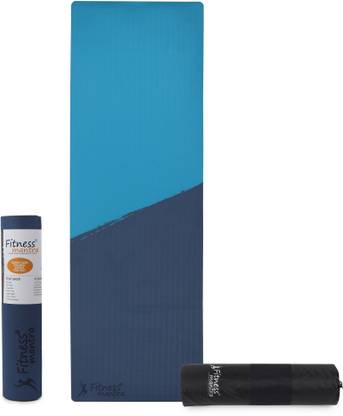 Fitness Mantra TPE 8mm Cross Color Anti-Slip Yoga Mat with Cover Bag| Navy + Teal| 8 mm Yoga Mat