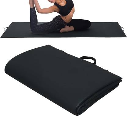 Dinetic PU Leather Exercise Yoga Mat Foldable Travelling Yoga Mat with Carrying Strap Black 12 mm Yoga Mat