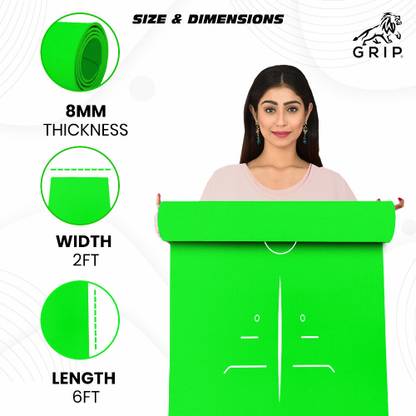 Grip 24 Inches x 72 Inches Standard Series Parrot Green Color, Lotus Alignment Design 6 mm Yoga Mat