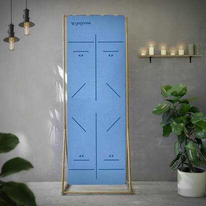 Yogarise Perfumed TPE Yoga Mat with Alignment Lines and Carry Bag for Men and Women Blue 8 mm Yoga Mat