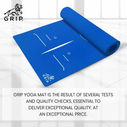 Grip 36 Inches x 78 Inches, Standard Series Blue Color, Lotus Alignment Design 12 mm Yoga Mat