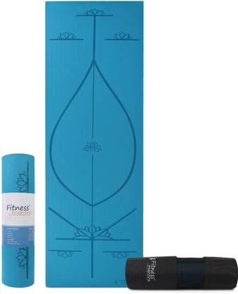Fitness Mantra Premium TPE Body Alignment Lines Yoga Mat with Cover Bag| Teal| 6 mm Yoga Mat