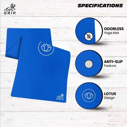 Grip 24 Inches x 72 Inches, On The Go Series Blue Color, Lotus Design 6 mm Yoga Mat