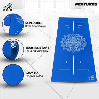 Grip 24 Inches x 72 Inches, On The Go Series Blue Color, Mandala Alignment Design 4 mm Yoga Mat