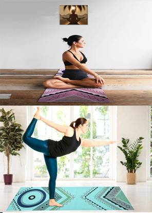 RADRUGS Cotton Anti Skid YOGA MAT (PACK OF 2) Pink, Blue 4 mm Exercise & Gym Mat