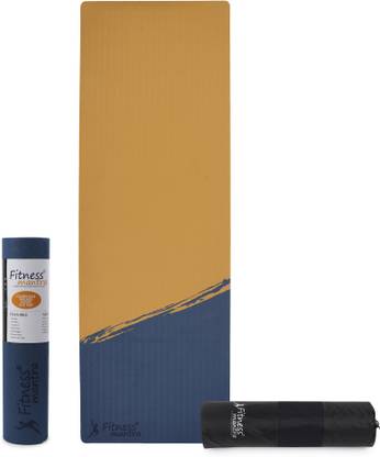 Fitness Mantra TPE 8mm Cross Color Anti-Slip Yoga Mat with Cover Bag| Navy + Golden| 8 mm Yoga Mat