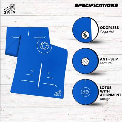 Grip 24 Inches x 72 Inches, On The Go Series Blue Color, Lotus Alignment Design 6 mm Yoga Mat