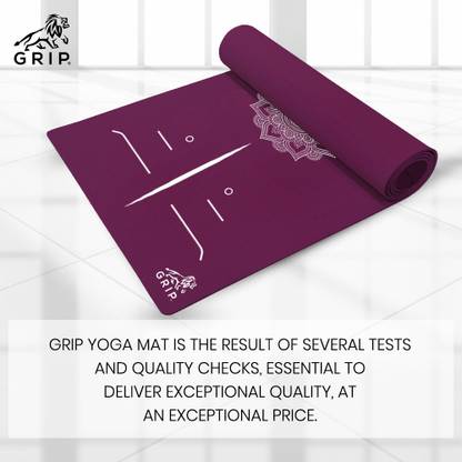 Grip 24 Inches x 72 Inches, On The Go Series Cherry Color, Mandala Alignment Design 8 mm Yoga Mat