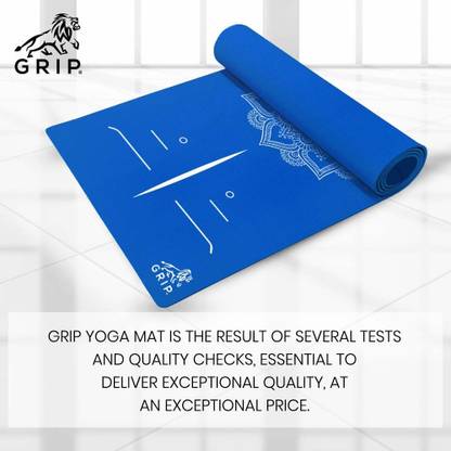 Grip 36 Inches x 78 Inches, Standard Series Blue Color, Mandala Alignment Design 12 mm Yoga Mat