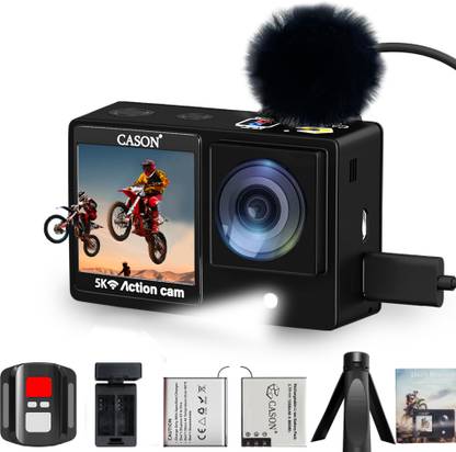 CASON CX11 5K Dual Screen Action Camera for Moto Vlogging With Flash Light, EIS+Gyro, Touch Screen ,Advanced External Mic With Fur,Touch Screen ,2 x 1350 mAh Battery Sports and Action Camera