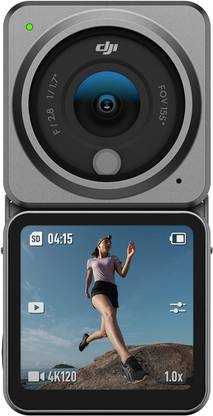 dji Action 2 Dual Screen Combo Dual Screen Combo with Front Touchscreen, Magnetic Versatility, 4K Recording Upto 120 fps and 155 Degree FOV, Portable and Wearable, Horizon Steady, AI Editor, 10 m Waterproof Sports and Action Camera