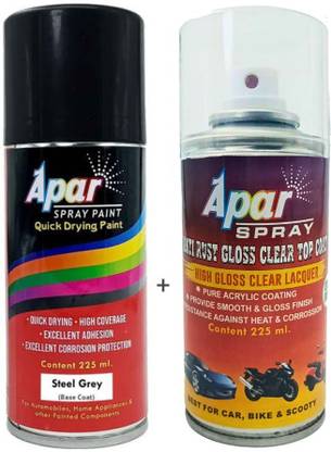 apar Spray Paint Steel Grey (RC Colour Name)+GC for Skd. car-225ml(Pack of 2) Steel Grey Spray Paint 450 ml