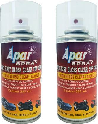 apar Spray Paint Antirust GLOSS CLEAR LACQUER-225ml(Pack of2) For Bike,Cars, Clear Spray Paint 450 ml