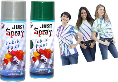 Just Spray Silver And Green Fabric Spray Paint for all type Cloth and fabric Silver Spray Paint 400 ml