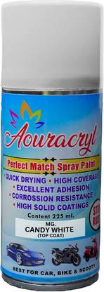 AOURACRYL Spray Paint Candy White-225ml (RC Colour Name) Compatible for MG ZS EV, Candy White Spray Paint 225 ml