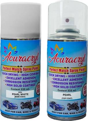 AOURACRYL Spray Paint Pearl White (RC Colour)+PC Compatible for NSN. car-225ml(Pack of2) White Spray Paint 225 ml