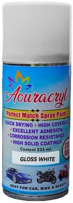 AOURACRYL Spray Paint GLOSS WHITE -225 ml,(Pack of 1) For Bike, Cars, Home GLOSS WHITE Spray Paint 225 ml