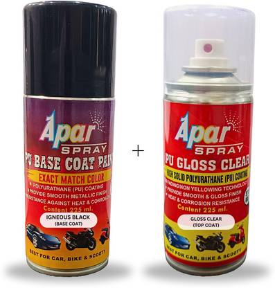 apar PU2K Spray Paint Pearl Igneous Black+PU GC Compatible For Honda Bike-225 ml, Black Spray Paint 450 ml