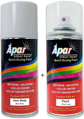 apar Automotive Spray Paint Pearl White- Base Coat (RC Colour Name) + PEARL White Spray Paint 225 ml