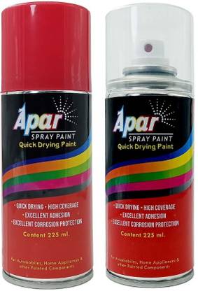apar Spray Paint Can Fiery Red + Gloss Clear (Pack of 2 - 225ml each) Red Spray Paint 225 ml