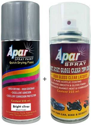 apar Spray Bright Silver (RC Colour Name)+GC for Hy. Car-225 ml (Pack of 2), Silver Spray Paint 450 ml