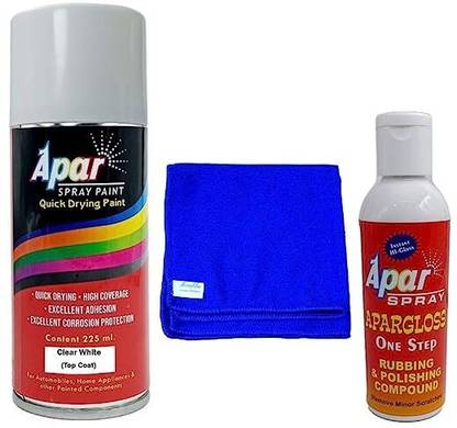 apar Spray Paint CLEAR WHITE (RC Colour Name) - 225ml, One step rubbing White Spray Paint 250 ml