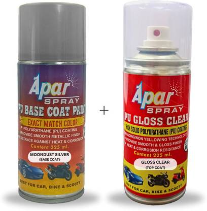 apar PU 2K Spray Paint Moondust Silver+PU GC Compatible For Mahindra Cars-225 ml, Silver Spray Paint 450 ml