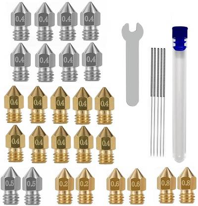 HASTHIP 32PCS Mk8 Nozzles 3D Printer Extruder Nozzles Hardened Steel, Stainless Steel Wear Resistant Nozzle