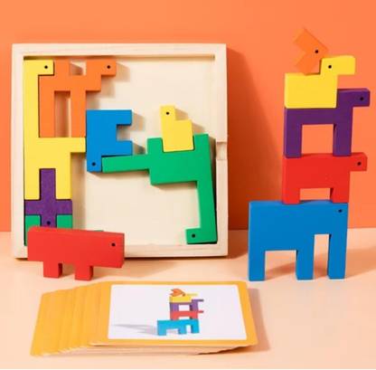 Birthday Popper Wooden Block Puzzle | 3 in 1 - Stack & Balance, Build Model, Jigsaw Puzzle