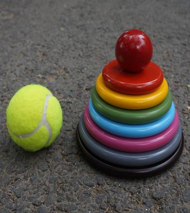 URBANE CHIC 7 Stone Lagori Pitthu Satodiyu with 1 Ball Wooden Toy Outdoor Game Round