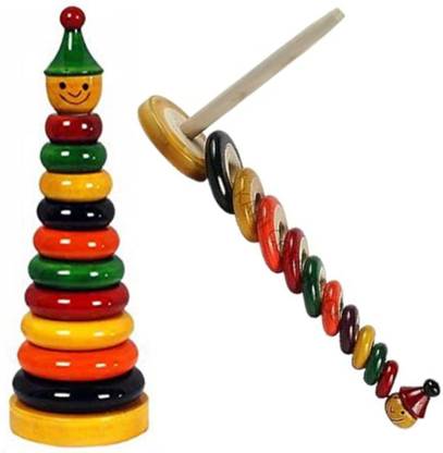 HAPYDOSE Toys/Gift / Return Gift_Wooden Rainbow Stacking Ring Tower Jolly Joker