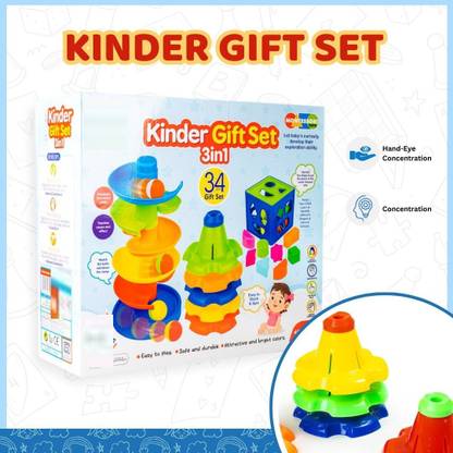 zokato Kinder Gift Set 3 in 1 Shape Shorter Cube, Rainbow Spinning Tower,Stake 'N' Spin