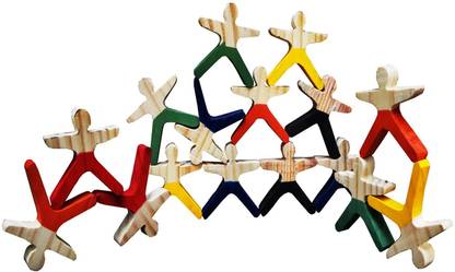 URBANE CHIC Acrobats Balancing Game Set of 32 Pieces Stacking Human Shapes Blocks Wooden