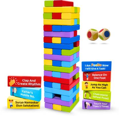 Feelto Kids Activity Tower Blocks | 54 Blocks + 2 Dice | Age 3+ Toy Game