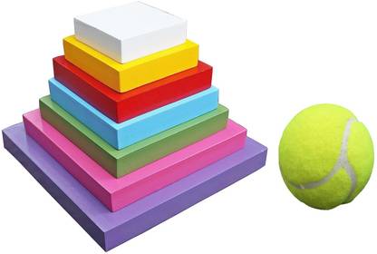 URBANE CHIC Colourful Seven Tiles 7 Lagori Pitthu with 1 Ball Wooden Toy Game Square