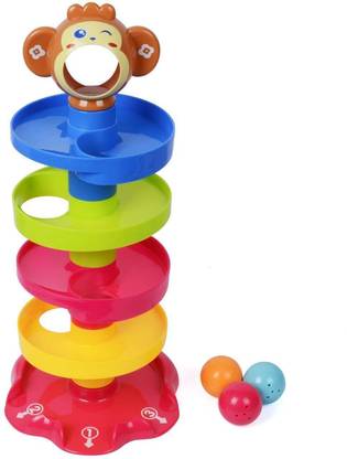 Toys R Us Bruin Toy R Us Roll Ball with 4 Layer Ball Drop Tower Run with Roll Swirl Ramps Set