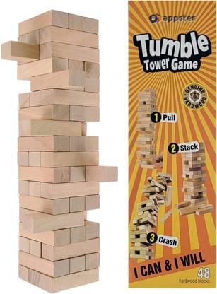Appster 48pcs Wooden Tumble Tower Game, Stacking Tumbling Tower Games, 1 or More Players