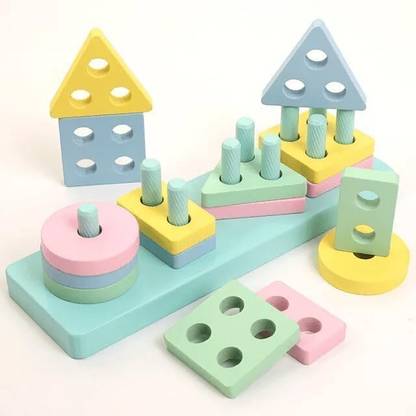 S J SHINE wooden stacking toys, ,Wooden Geometric Shape Sorter, kids toys